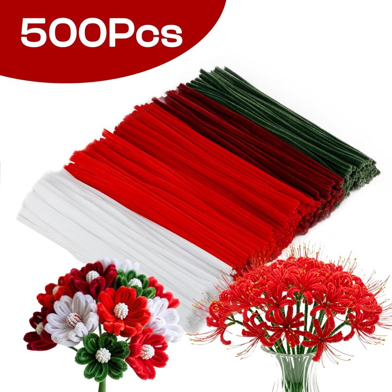 Caydo 500 قطعة من منظفات الأنابيب الزهور الحمراء، سيليل ستيمز، حرف منظف الأنابيب لمشاريع الفن والحرف اليدوية، هدايا إبداعية، زينة حفلات ويوم الحب - Image 4